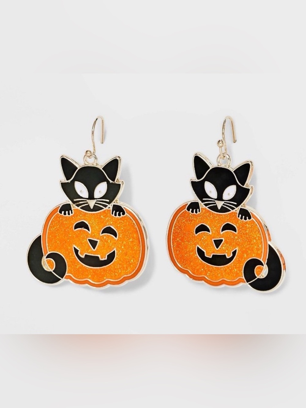 Glow in The Dark Black Cat Pumpkin Earrings